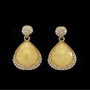 Vintage Yellow & Rhinestone Dangle Earrings